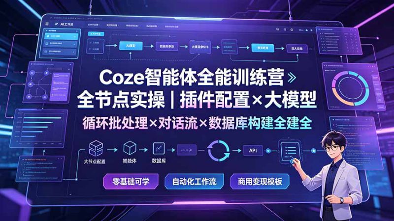 （19324期）Coze智能体全能训练营：全节点实操｜插件配置×大模型×循环批处理×对话流×数据库构建全教学_生财有道创业项目网-生财有道