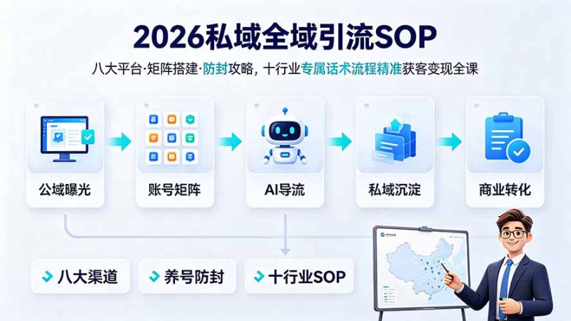 （19248期） 2026私域全域引流SOP｜八大平台·矩阵搭建·防封攻略，十行业专属话术流程精准获客变现全课_生财有道创业项目网-生财有道