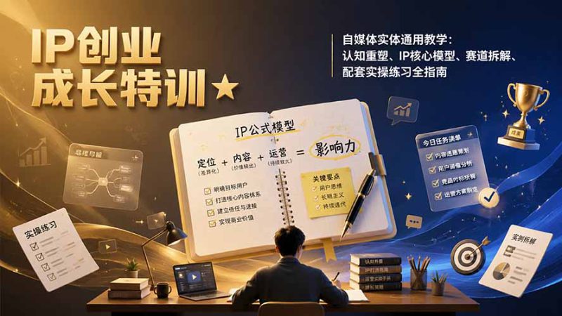 （19567期）IP创业成长特训★自媒体实体通用教学：认知重塑、IP核心模型、赛道拆解、配套实操练习全指南_生财有道创业项目网-生财有道