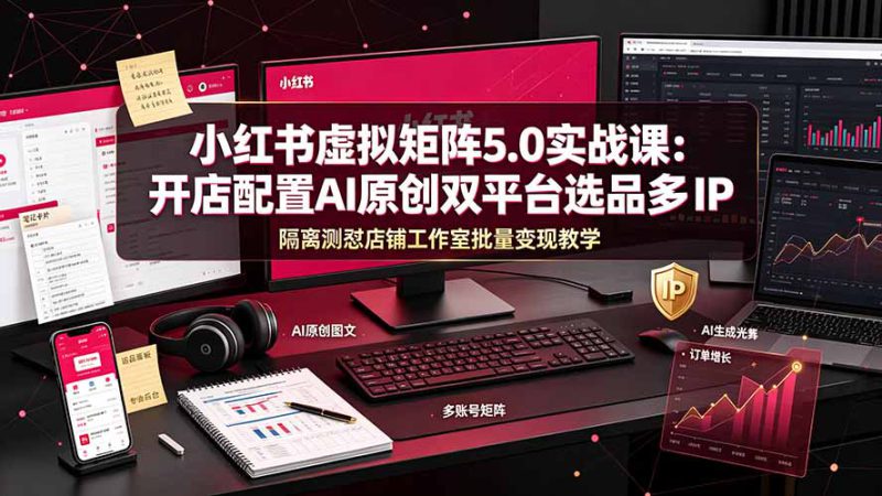 （19521期）小红书虚拟矩阵5.0实战课：开店配置｜AI原创｜双平台选品｜多IP隔离｜测怼店铺工作室批量变现实操教学_生财有道创业项目网-生财有道