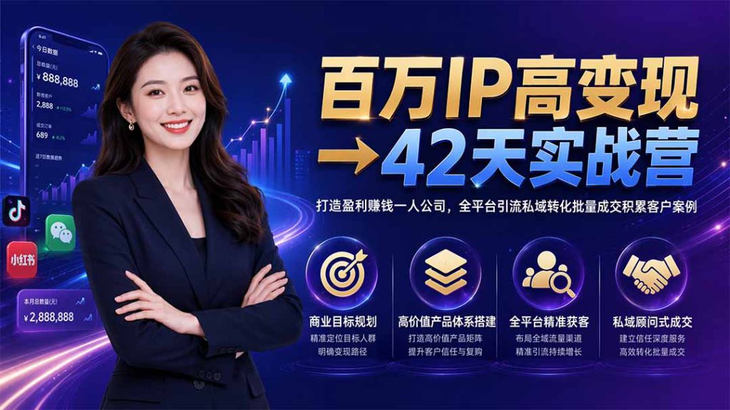 （19589期）百万IP高变现→42天实战营｜打造盈利赚钱一人公司，全平台引流私域转化批量成交积累客户案例_生财有道创业项目网-生财有道