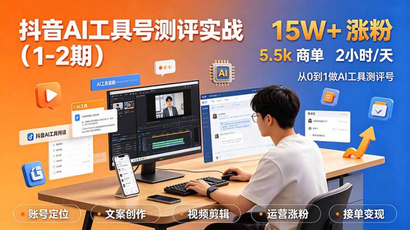 (19380期)抖音AI工具号测评实战(1-2期):单号涨粉15W+×商单5.5k×伙伴计划×普通人可复制,每天2小时长期可持续_生财有道创业项目网-生财有道