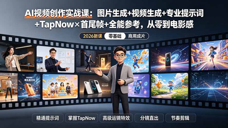 (19383期)AI视频创作实战课:图片生成+视频生成+专业提示词+TapNow×首尾帧+全能参考,从零到电影感成片_生财有道创业项目网-生财有道