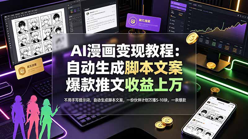 （19170期）AI漫画变现教程：不用手写提示词，自动生成脚本文案，一份伙伴计划万播5-10块，一条爆款推文收益上万_生财有道创业项目网-生财有道