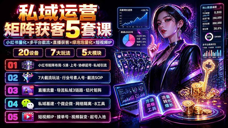 （19617期）私域运营矩阵获客5套课：小红书量化×多平台截流×直播获客×绿泡泡量化×短视频IP×20设备×7大玩法_生财有道创业项目网-生财有道