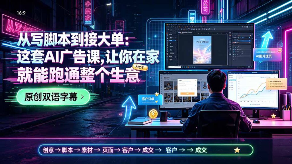 （19318期）从写脚本到接大单：这套AI广告课，让你在家就能跑通整个生意【原创双语字幕】_生财有道创业项目网-生财有道