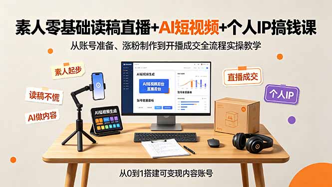 （19232期）素人零基础读稿直播+AI短视频+个人IP搞钱课，从账号准备、涨粉制作到开播成交全流程实操教学_生财有道创业项目网-生财有道