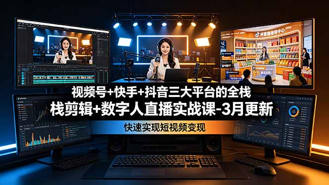 （19146期）视频号+快手+抖音三大平台的全栈剪辑+数字人直播实战课-3月更新：快速实现短视频变现_生财有道创业项目网-生财有道