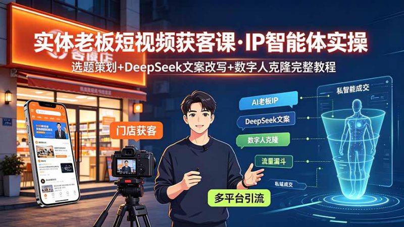 （19260期）实体老板短视频获客课·IP智能体实操｜选题策划+DeepSeek文案改写+数字人克隆完整教程_生财有道创业项目网-生财有道