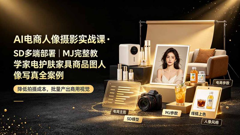 （19262期）AI电商人像摄影实战课·SD多端部署｜MJ完整教学｜家电护肤家具商品图人像写真全案例_生财有道创业项目网-生财有道