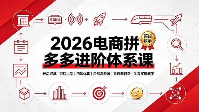 （19206期）2026电商拼多多进阶体系课，开店避坑，链接上架，内功优化，自然流矩阵｜直通车付费｜全套实操教学_生财有道创业项目网-生财有道