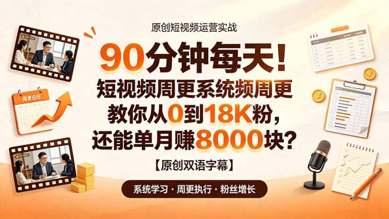 （19265期）90 分钟每天！短视频周更系统教你从 0 到 18K 粉，还能单月赚 8000 块？【原创双语字幕】_生财有道创业项目网-生财有道