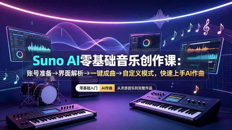 （19264期）Suno AI零基础音乐创作课：账号准备→界面解析→一键成曲→自定义模式，快速上手AI作曲_生财有道创业项目网-生财有道
