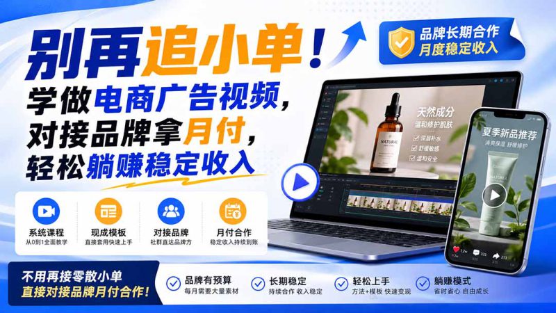 （19968期）别再追小单！学做电商广告视频，对接品牌拿月付，轻松躺賺稳定收入【原创双语字幕】_生财有道创业项目网-生财有道