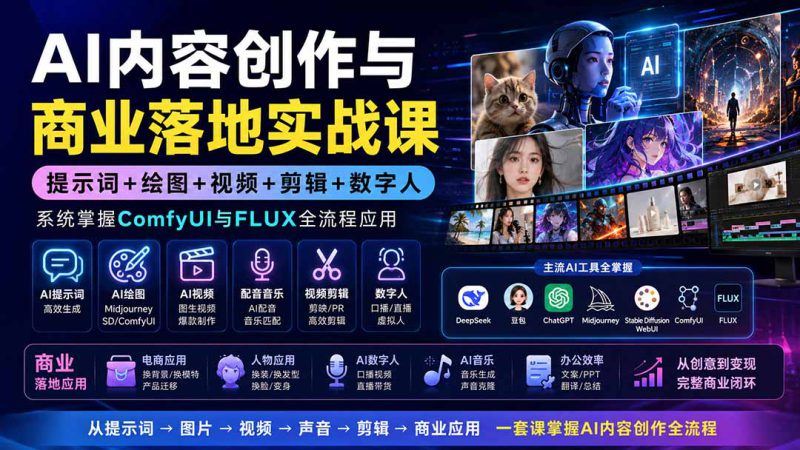 (19913期)AI内容创作与商业落地实战课:提示词+绘图+视频+剪辑+数字人,系统掌握ComfyUI与FLUX全流程应用_生财有道创业项目网-生财有道