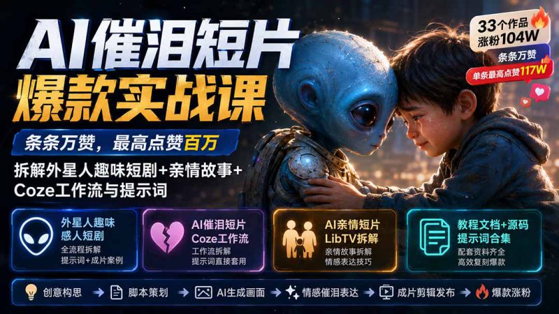 （20038期）AI催泪短片爆款实战课：条条万赞，最高点赞百万，拆解外星人趣味短剧+亲情故事+Coze工作流与提示词_生财有道创业项目网-生财有道