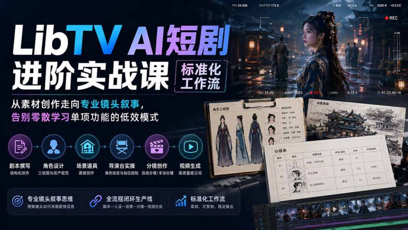 （19836期）LibTV AI短剧进阶实操课标准化工作流；从素材创作走向专业镜头叙事，告别零散学习单项功能的低效模式_生财有道创业项目网-生财有道