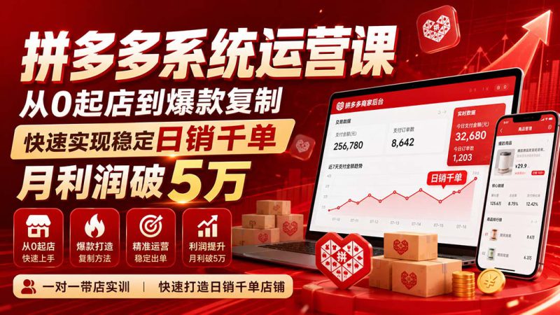 （20124期）拼多多系统运营课(更新8月)，从0起店到爆款复制，快速实现稳定日销千单，月利润破5万_生财有道创业项目网-生财有道