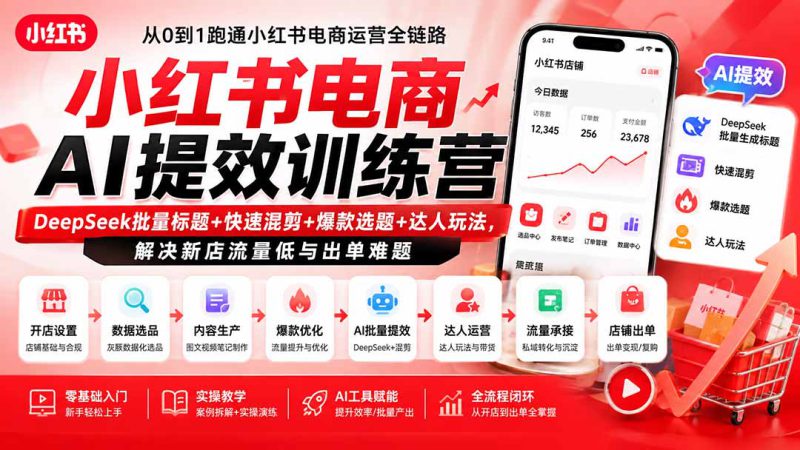 （19749期）小红书电商AI提效训练营—DeepSeek批量标题+快速混剪+爆款选题+达人玩法，解决新店流量低与出单难题_生财有道创业项目网-生财有道