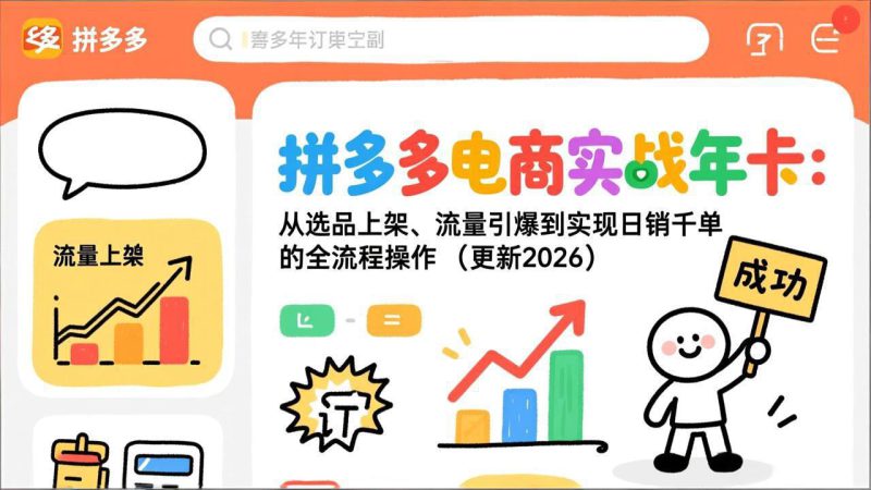 （19839期）拼多多电商实战年卡：从选品上架、流量引爆到实现日销千单的全流程操作（更新2026年8月）_生财有道创业项目网-生财有道