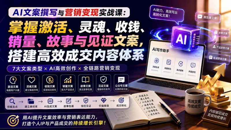 （20126期）AI文案撰写与营销变现实战课：掌握激活、灵魂、收钱、销量、故事与见证文案，搭建高效成交内容体系_生财有道创业项目网-生财有道