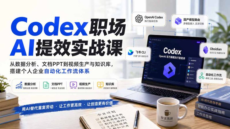 （20057期）Codex职场AI提效实战课：从数据分析、文档PPT到视频生产与知识库，搭建个人企业自动化工作流体系_生财有道创业项目网-生财有道