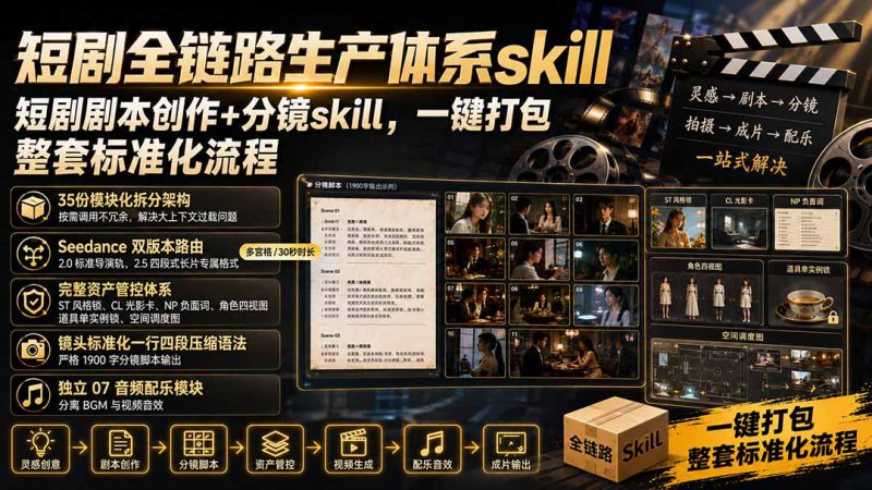 (19911期)短剧全链路生产体系skill,短剧剧本创作+分镜skill,一键打包,整套标准化流程_生财有道创业项目网-生财有道