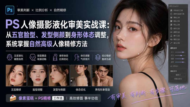 （20062期）PS人像摄影液化审美实战课：从五官脸型、发型侧颜到身形体态调整，系统掌握自然高级人像精修方法_生财有道创业项目网-生财有道