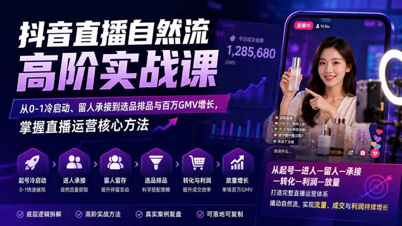 （20058期）抖音直播自然流高阶实战课：从0-1冷启动、留人承接到选品排品与百万GMV增长，掌握直播运营核心方法_生财有道创业项目网-生财有道
