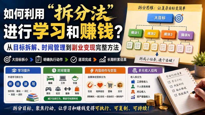 （20022期）付费文章：如何利用“拆分法”进行学习和賺钱？从目标拆解、时间管理到副业变现完整方法_生财有道创业项目网-生财有道