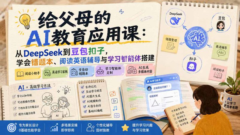 （19890期）给父母的AI教育应用课：从DeepSeek到豆包扣子，学会错题本、阅读英语辅导与学习智能体搭建_生财有道创业项目网-生财有道