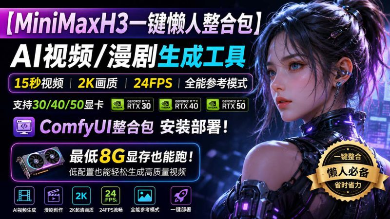 （20130期）MiniMaxH3一键懒人整合包：AI视频/漫剧生成工具，15秒视频_2K画质_24FPS_全能模式，支持30_40_50显卡，8g显存也能跑_生财有道创业项目网-生财有道