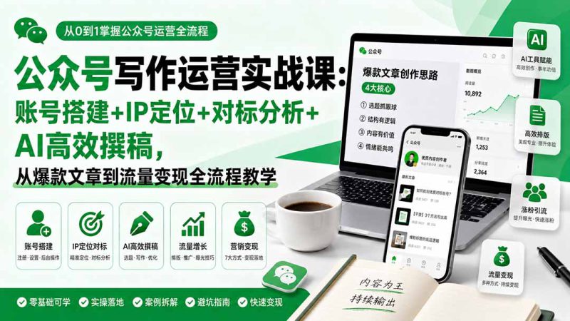 (19914期)公众号写作运营实战课:账号搭建+IP定位+对标分析+AI高效撰稿,从爆款文章到流量变现全流程教学_生财有道创业项目网-生财有道