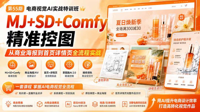 （20027期）电商视觉 AI实战训练营第55期：MJ+SD+Comfy精准控图，从商业海报到首页详情页全流程实战_生财有道创业项目网-生财有道