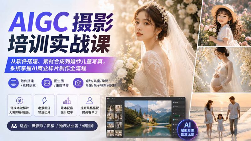（20161期）AIGC摄影培训实战课：从软件搭建、素材合成到婚纱儿童写真，系统掌握AI商业样片制作全流程_生财有道创业项目网-生财有道