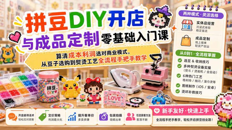 （19845期）拼豆DIY开店与成品定制零基础入门课；算清成本利润选对商业模式，从豆子选购到熨烫工艺全流程手把手教学_生财有道创业项目网-生财有道