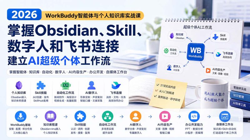(20169期)2026 WorkBuddy智能体与个人知识库实战课:掌握Obsidian、Skill、数字人和飞书连接,建立AI超级个体工作流_生财有道创业项目网-生财有道