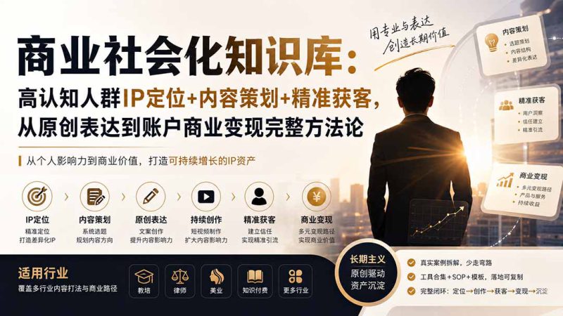 （19733期）商业社会化知识库：高认知人群IP定位+内容策划+精准获客，从原创表达到账户商业变现完整方法论_生财有道创业项目网-生财有道