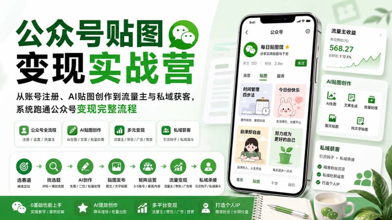 （20120期）公众号贴图变现实战营：从账号注册、AI贴图创作到流量主与私域获客，系统跑通公众号变现完整流程_生财有道创业项目网-生财有道