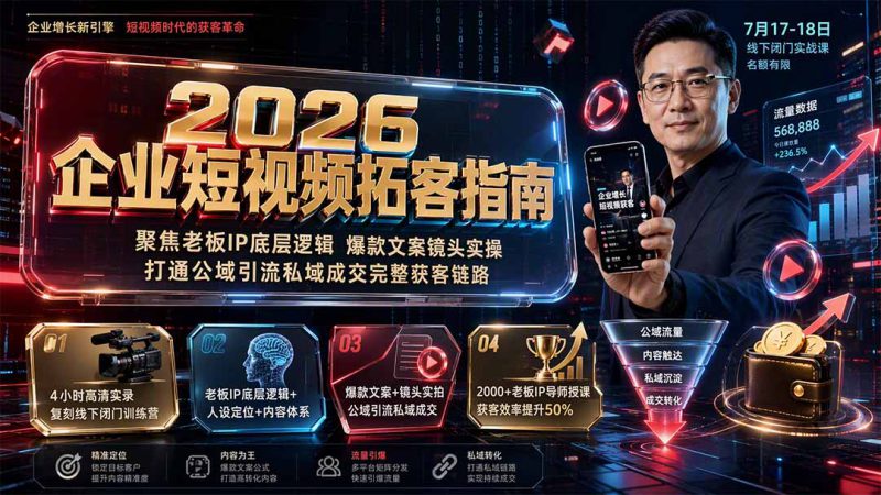 （19667期）2026企业短视频拓客指南：聚焦老板IP底层逻辑，爆款文案镜头实操，打通公域引流私域成交完整获客链路_生财有道创业项目网-生财有道