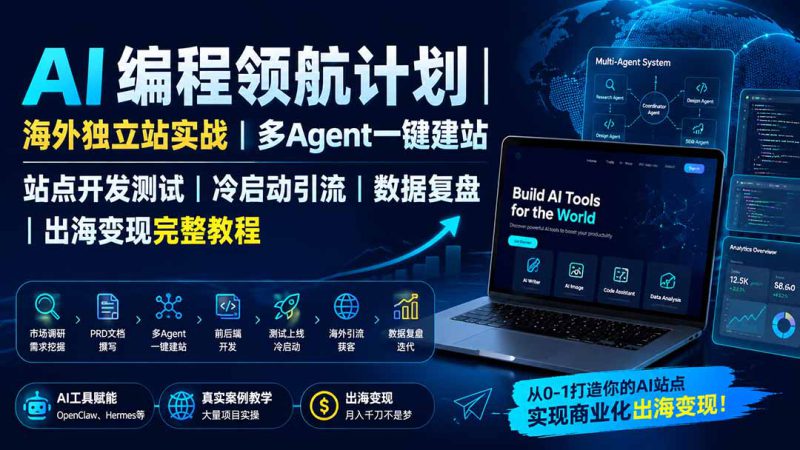 （19787期）AI编程领航计划｜海外独立站实战｜多Agent一键建站｜站点开发测试｜冷启动引流｜数据复盘｜出海变现完整教程_生财有道创业项目网-生财有道