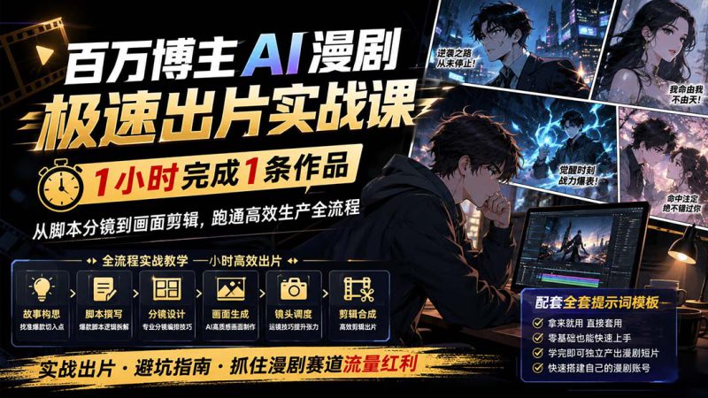 (20173期)百万博主AI漫剧极速出片实战课:1小时产出条作品,从脚本分镜到画面剪辑,跑通高效生产全流程_生财有道创业项目网-生财有道