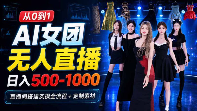 （20051期）AI 女团无人直播，躺入500-1000每天，直播间搭建实操全流程+定制素材_生财有道创业项目网-生财有道