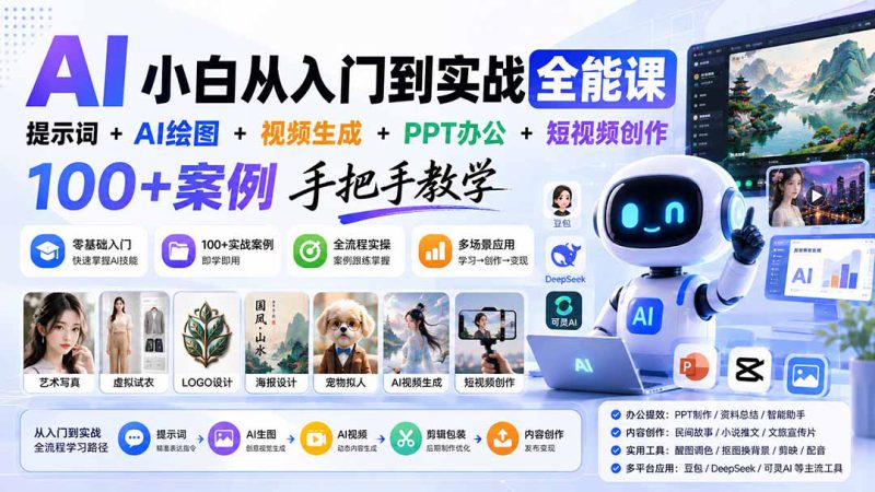（20018期）AI小白从入门到实战全能课：提示词+AI绘图+视频生成+PPT办公+短视频创作，100+案例手把手教学_生财有道创业项目网-生财有道
