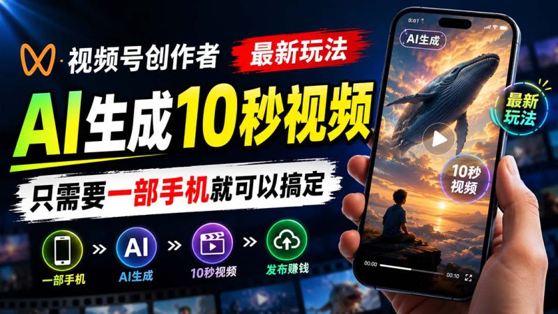 （20136期）视频号创作者最新玩法，AI生成10秒视频，只需要一部手机就可以搞定_生财有道创业项目网-生财有道