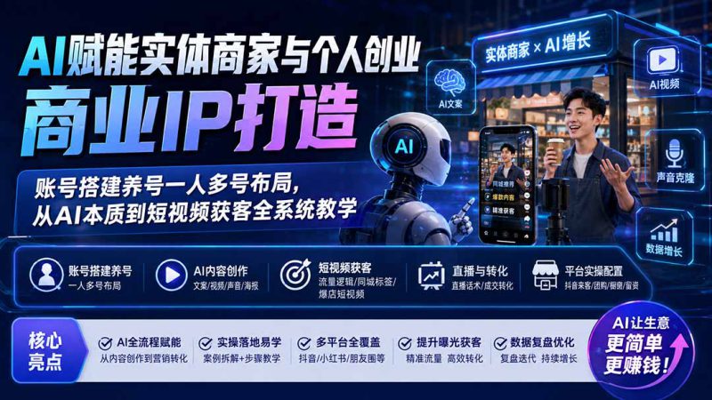 (19852期)AI赋能实体商家与个人创业商业IP打造;账号搭建养号一人多号布局,从AI本质到短视频获客全系统教学_生财有道创业项目网-生财有道