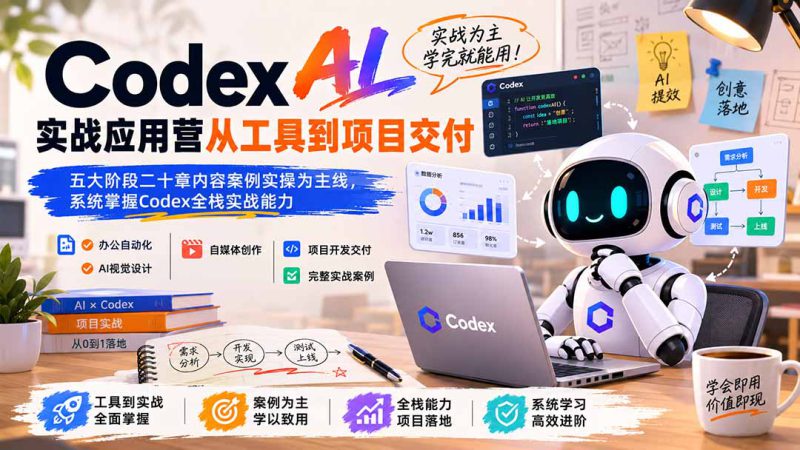 (19854期)Codex AI实战应用营从工具到项目交付;五大阶段二十章内容案例实操为主线,系统掌握Codex全栈实战能力_生财有道创业项目网-生财有道