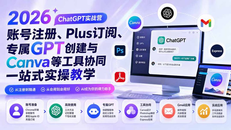 （19924期）2026 ChatGPT实战营；账号注册、Plus订阅、专属GPT创建与Canva等工具协同一站式实操教学_生财有道创业项目网-生财有道