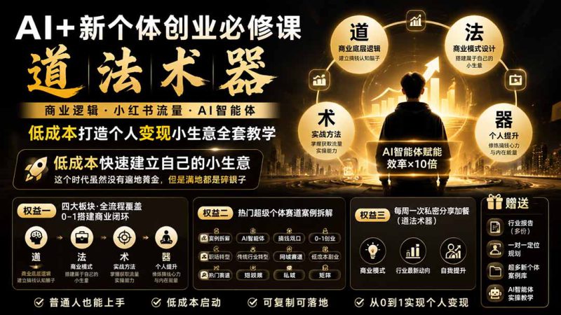 (19738期)AI+新个体创业必修课|道法术器|商业逻辑·小红书流量·AI智能体|低成本打造个人变现小生意全套教学_生财有道创业项目网-生财有道