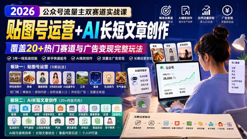 （20153期）公众号流量主双赛道实战课：贴图号运营+AI长短文章创作，覆盖20+热门赛道与广告变现完整玩法_生财有道创业项目网-生财有道